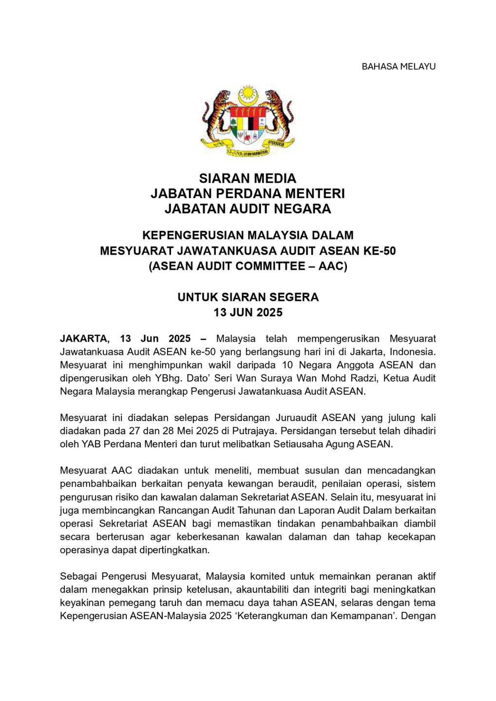Siaran Media Majlis Penutupan Persidangan Juruaudit ASEAN 2025 Page 1