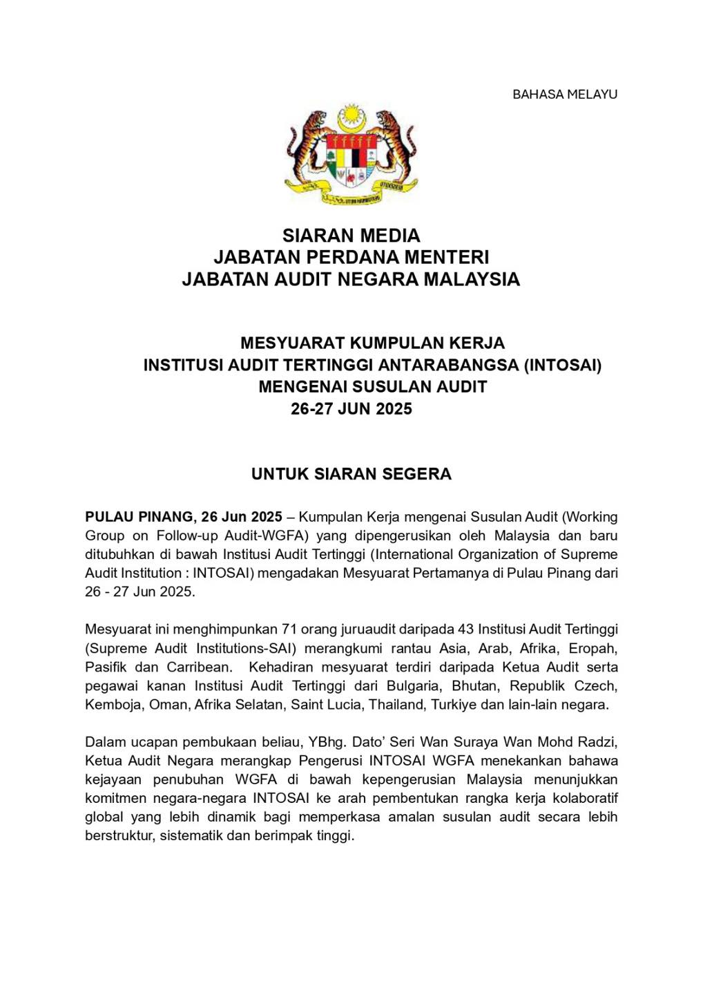 Siaran Media Majlis Penutupan Persidangan Juruaudit ASEAN 2025 Page 1