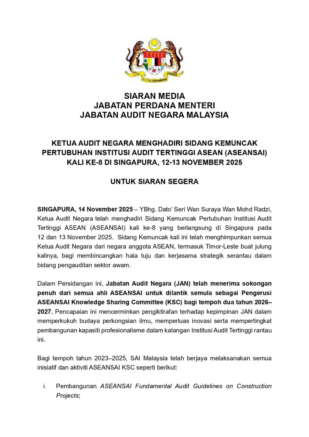 Siaran Media Majlis Penutupan Persidangan Juruaudit ASEAN 2025 Page 1