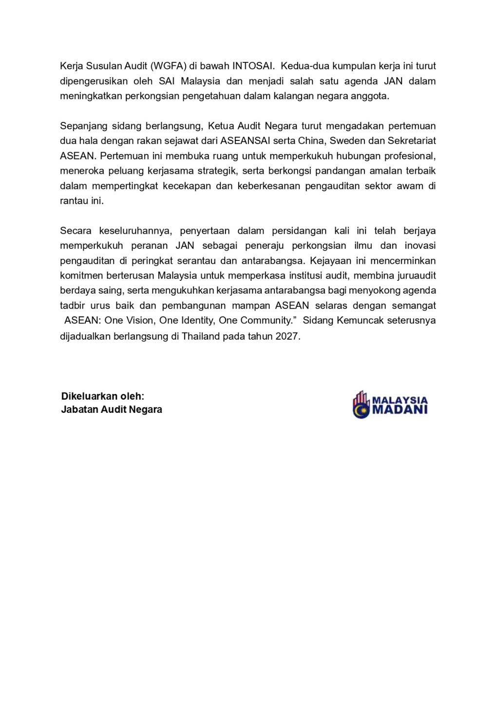 Siaran Media Majlis Penutupan Persidangan Juruaudit ASEAN 2025 Page 1