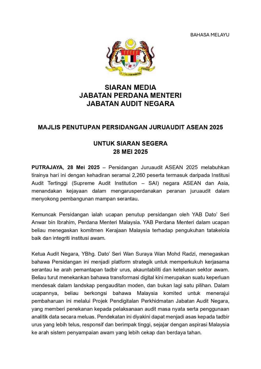 Siaran Media Majlis Penutupan Persidangan Juruaudit ASEAN 2025 Page 1