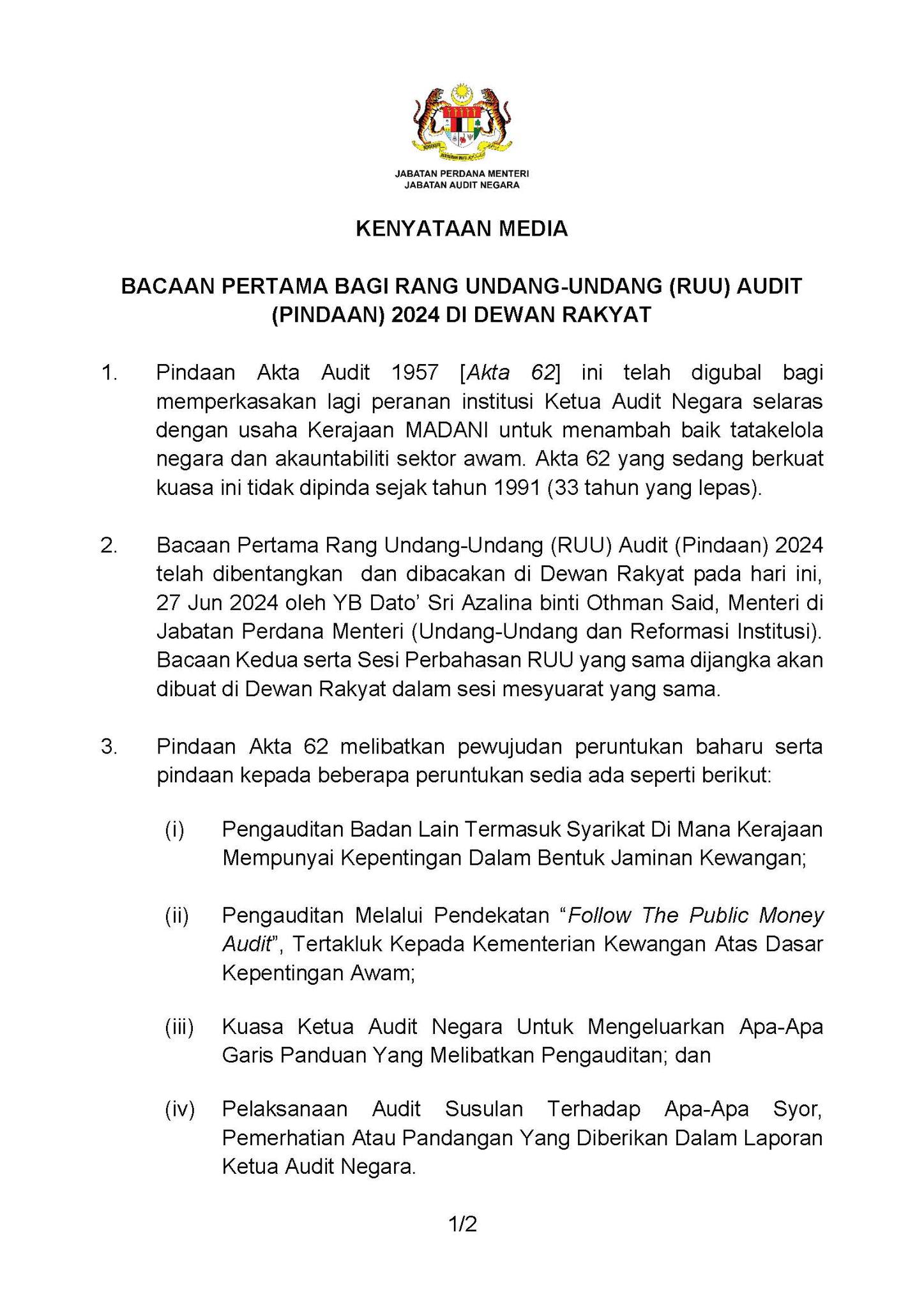 KM Bacaan Pertama RUU Page 1